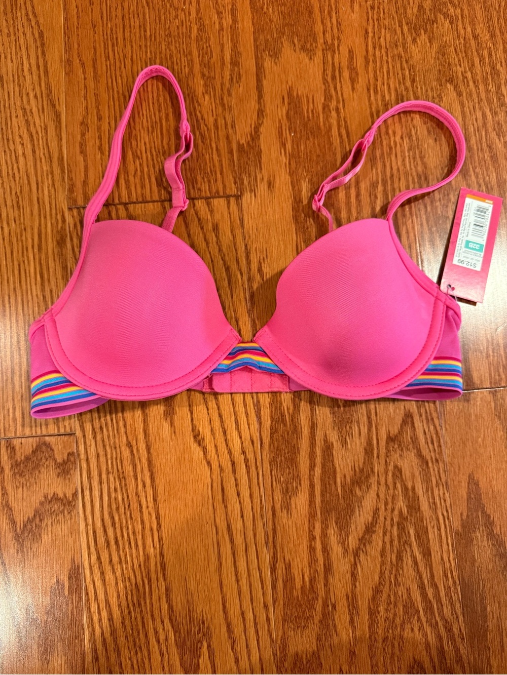Xhilaration Bright Pink Padded Bra with Rainbow Band